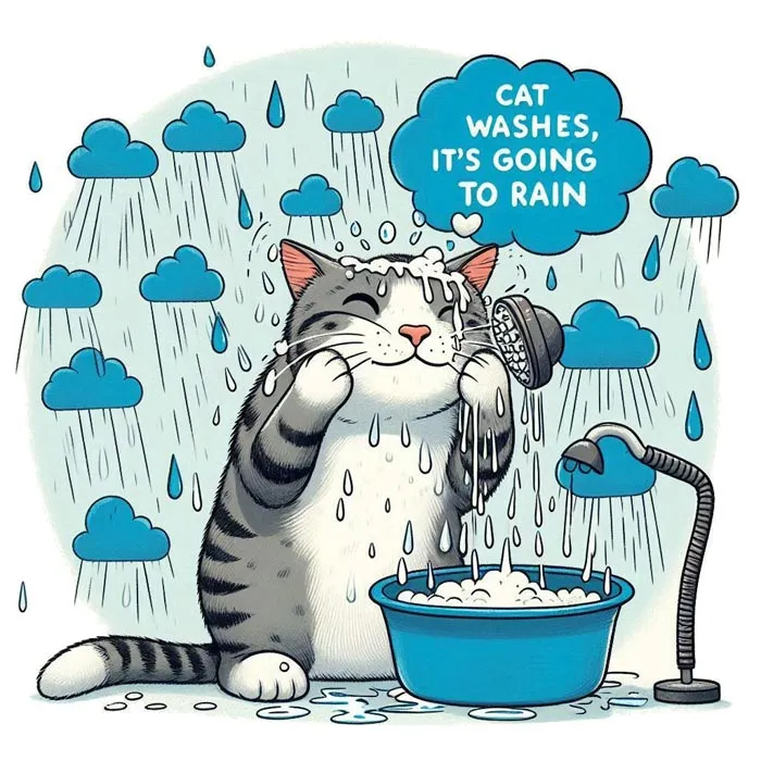 Cat Washes its Face, It is Going to Rain